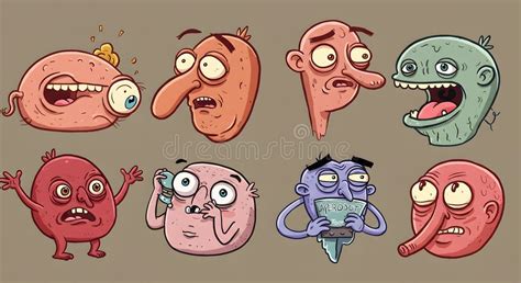funny cartoon meme faces  absurd expressions stock illustration