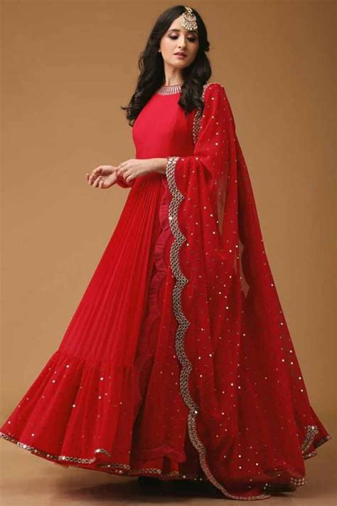 Trending Anarkali Suit In Red Embroidered Fabric LSTV113260