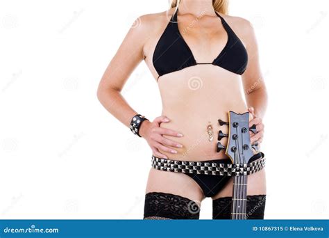 Sexual Blonde And A White Bass Guitar Stock Image Image Of Modern Blonde