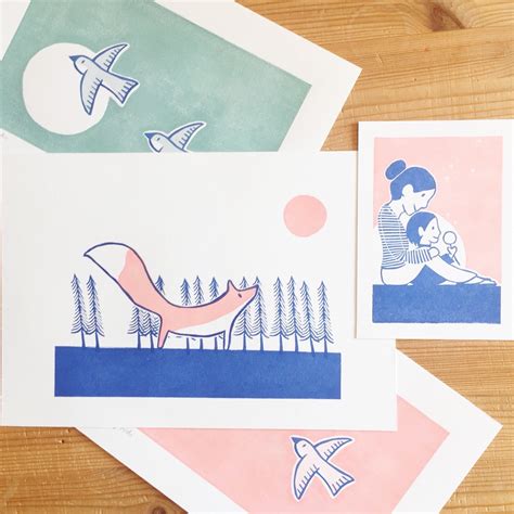 Fox In The Forest Lino Print Etsy