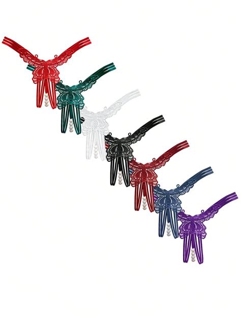 Set Di Lingerie Sexy Con Decorazioni Perle Composto Da Pezzi Tra Cui Mutande Ricamate A