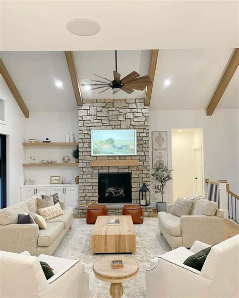 Stone Fireplace With Exposed Ceiling Beams Soul Lane