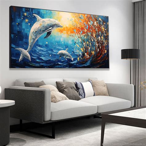 Картины: Текстурная картина маслом дельфины Интерьерная в интернет ...