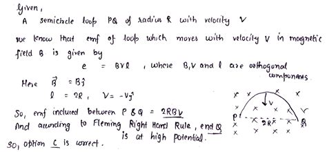 A Semicircle Loop PQ Of Radius R Is Moved With Velocity V In