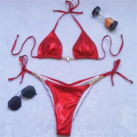 Rhinestones Ile K Rm Z Seksi Bikini Mayolar Kad Nlar Mayo Push Up Brezilyal Bikini Plaj