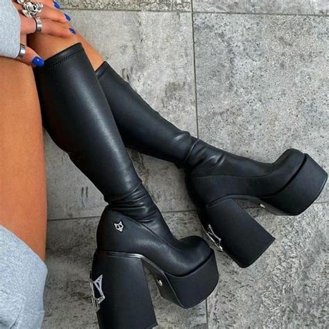 Naked Wolfe Women S Black Boots Depop