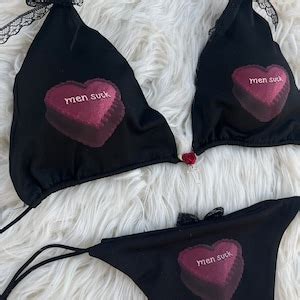 Heart Shaped Cake Custom Bikini Set Bra Swimsuit Personalized Black Emo Goth Egirl Feminist Etsy
