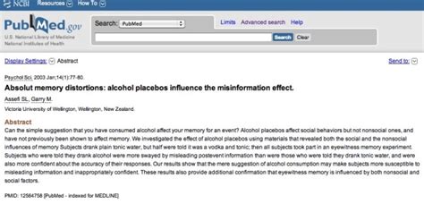 Ncbi Rofl Absolut Memory Distortions Alcohol Placebos Influence The