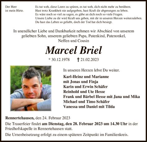 Traueranzeigen Von Marcel Briel Trauer HNA De