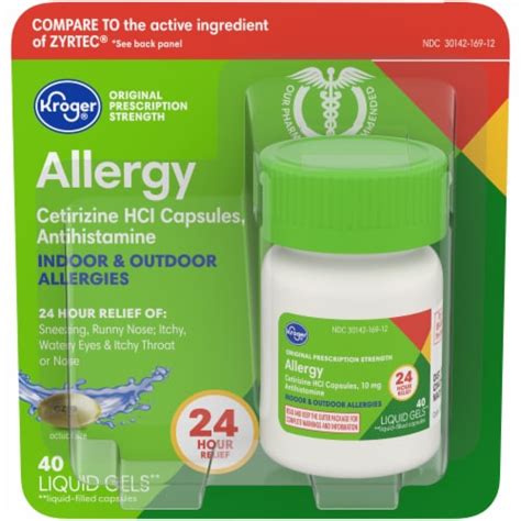 Kroger Cetirizine HCl Antihistamine Allergy Relief Liquid Gels 40 Ct