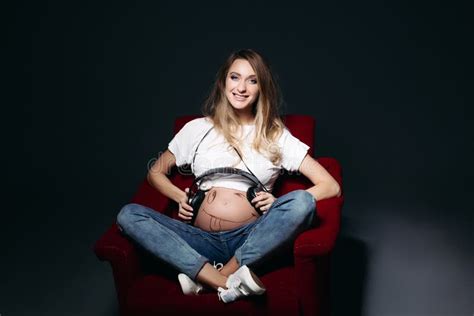 Pregnant Woman Posing With Naked Tummy And Smiling Stock Photo Image Of Caucasian Nature