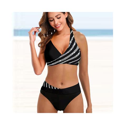 Women Sexy Stripe Bikini Female Summer Swimsuit Two Piece Bikini Set Beachwear Swim Suit Large