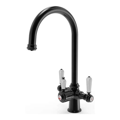 Ellsi Matt Black Traditional White Lever In Instant Hot Boiling Water Kitchen Tap Set