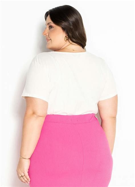 Marguerite Blusa Off White Estampa Neon Plus Size