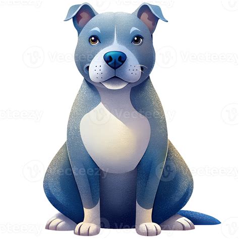 , Cartoon style illustration, American Pit Bull Terrier sitting