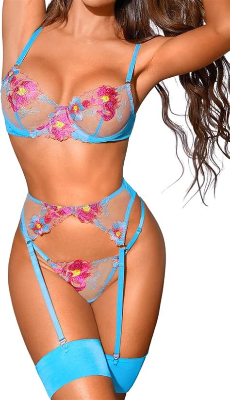 Buy Kaei Shi Floral Embroidered Underwire G String Garter Belt Pieces Lingerie Online At