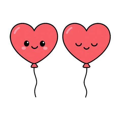 draw cute heart balloons  faces easy step  step