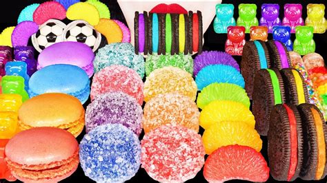 ASMR RAINBOW DESSERTS 무지개 젤리 먹방 OREO RAINBOW KOHAKUTO JELLY GUMMY BEAR