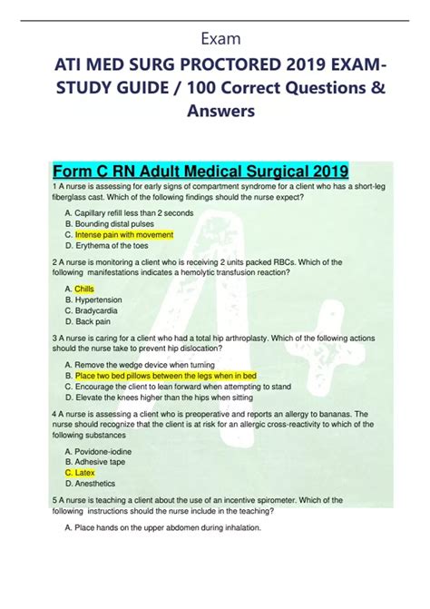 ATI MedSurge Proctored Final Exam 2023 2024 Questions And Answers