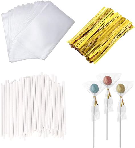 100 Pcs Lollipop Making Tools Sets,Lollipop Packaging Sets Clear