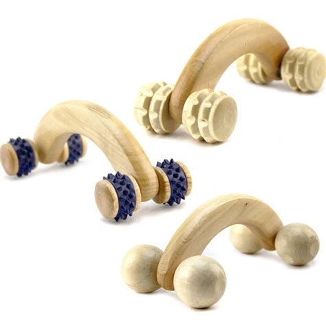 Newly Antislip Handheld 4 Wheels Wooden Body Massage Roller Relieves