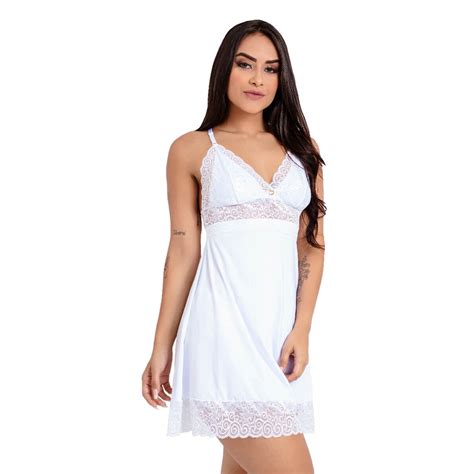 Camisola Imi Lingerie Calcinha Basica Microfibra Renda Chloe Shopee Brasil