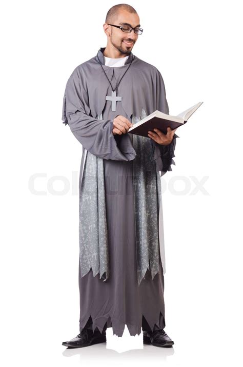 young priest isolated   white stock image colourbox