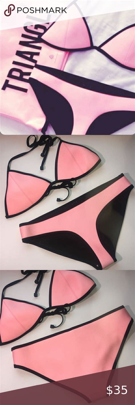 Triangl Pink And Black Bikini Black Bikini Bikinis Triangl Swimwear