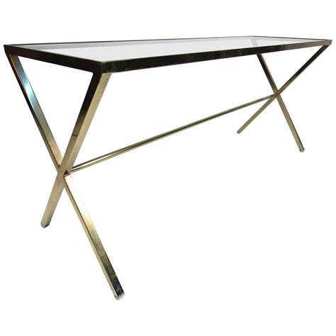 Vintage Brass Console Table With Smoked Glass For Sale At 1stdibs