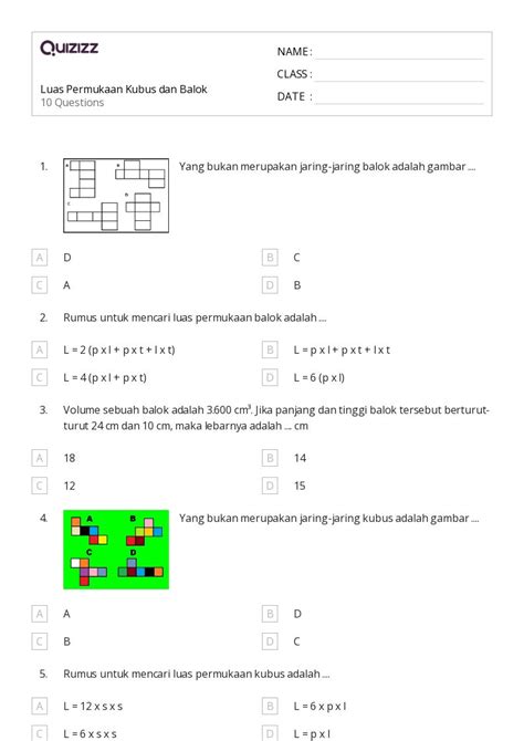 Lembar Kerja Volume Dan Luas Permukaan Kubus Untuk Kelas Di