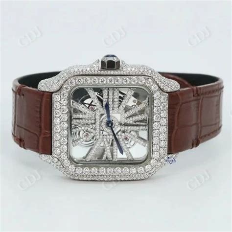 Luxury Mens Hip Hop Leather Strap Fully Iced Out Vvs Moissanite