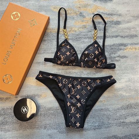 Louis Vuitton Graphic Monogram Bikini Swimsuit Black Brown Ou Gold