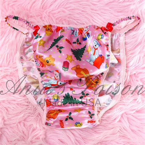 Anias Poison Christmas Pink Gifts Cute Santa Print Polyester Silky Soft String Bikini
