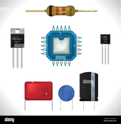 Electronics Components Icons Set Realistic Cartoon Set Of Resistor Ic