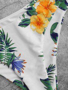 ZAFUL Tropical Leaf Criss Cross Bikini Set In WHITE ZAFUL