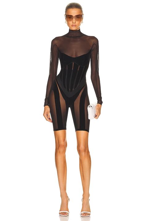 Wolford X Mugler Flock Shaping Bodysuit In Black Fwrd