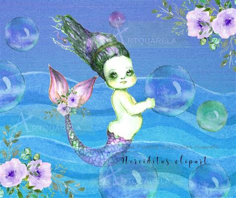 Mermaids Hand Painted Watercolor Clipart Sea Etsy