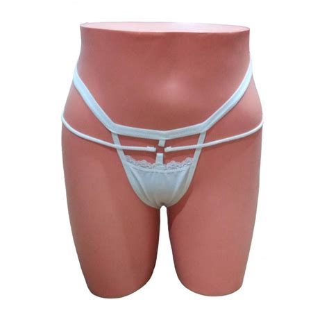 String Sexy Avec Bandes Blanc Intime Lingerie