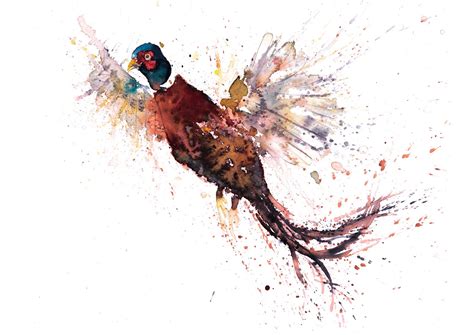 Pheasant Print Wall Art Watercolour Painting Wildlife Abstract Modern ...