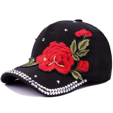 Myelo Vintage Ethnic Floral Embroidery Baseball Caps Hats Big Rose ...