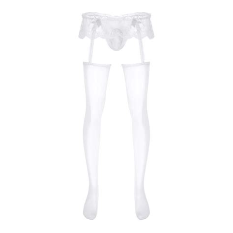 Iixpin Homme Sissy Collant Ouvert Transparent Bas Porte Jarretelles Dentelle Lingerie Erotique