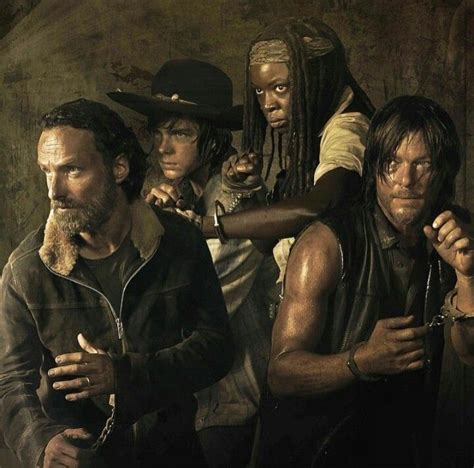 Rick Grimes Carl Grimes Michonne And Daryl Dixon In Terminus Season 5