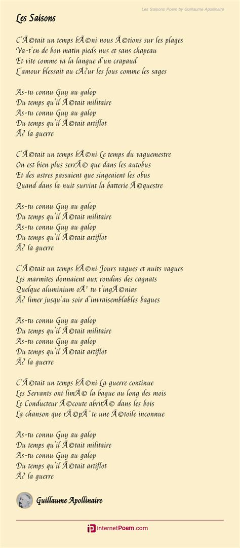 Les Saisons Poem by Guillaume Apollinaire