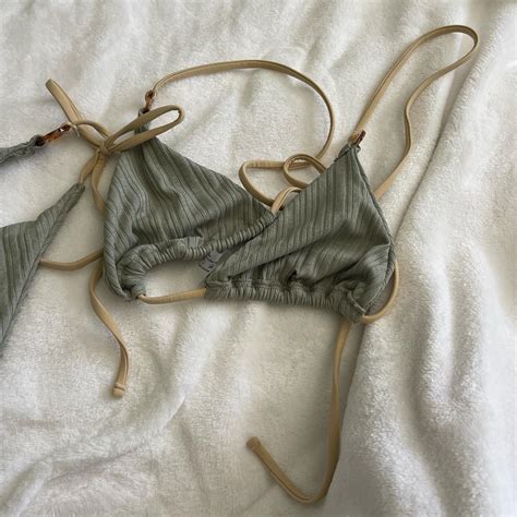 Sage Green Rubbed Bikini Only Worn Once Adjustable Depop