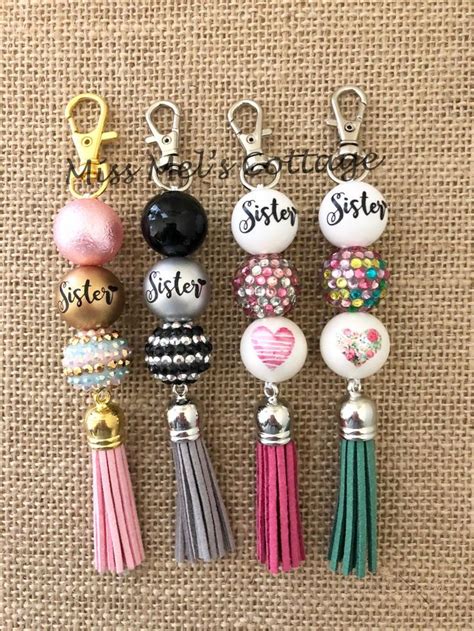 Sister Love Beaded Tassel Etsy In 2020 Backpack Keychains