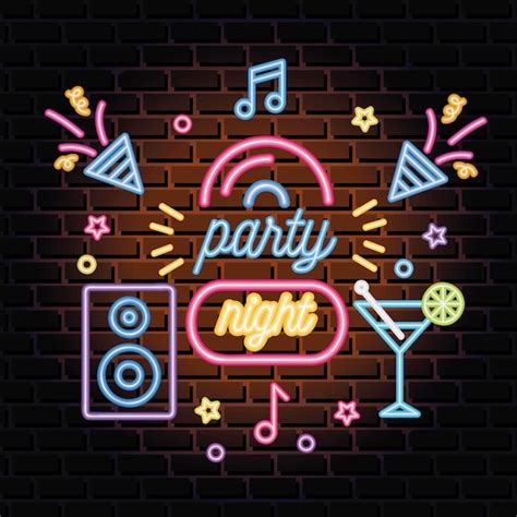 Letras De Ne N De Noche De Fiesta Vector Premium