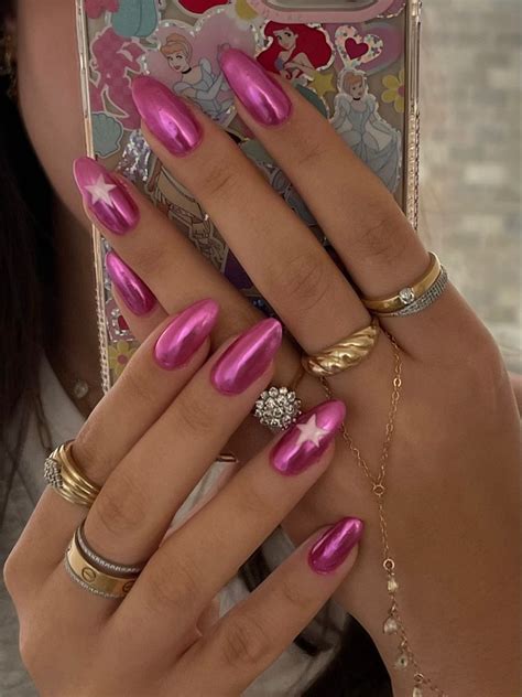 Hot Pink Chrome Nails Pink Chrome Nails Pink Nails Stylish Nails