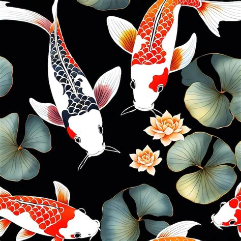 koi fish   black background drawing premium ai generated image