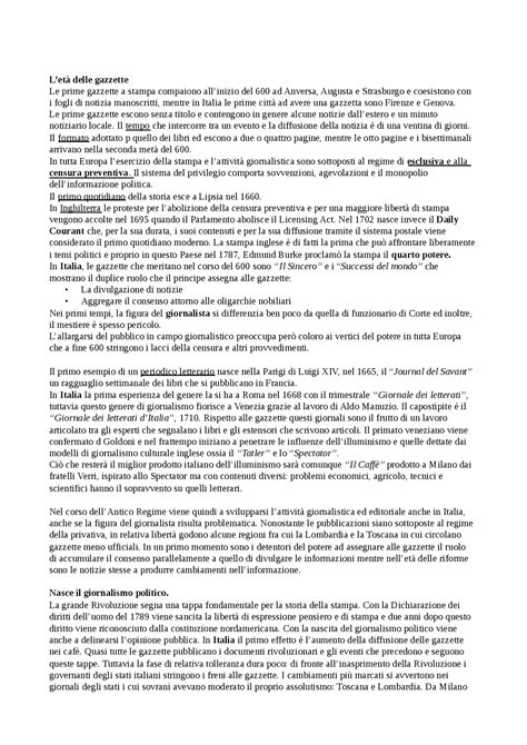 Storia del giornalismo italiano - Docsity