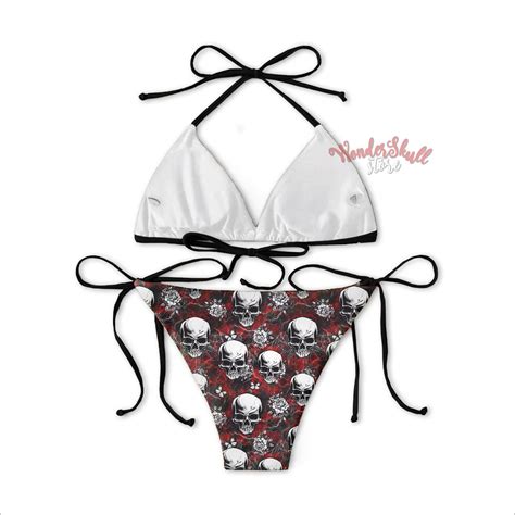 Skull Gothic Pattern Micro Triangle Bikini Swimsuit For Women Etsy
